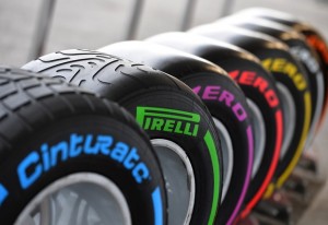 Pirelli Formula 1 tyres stand at their base in the paddock at the Baku City Circuit, on June 17, 2016 in Baku, two days ahead of the European Formula One Grand Prix.  / AFP PHOTO / ANDREJ ISAKOVIC